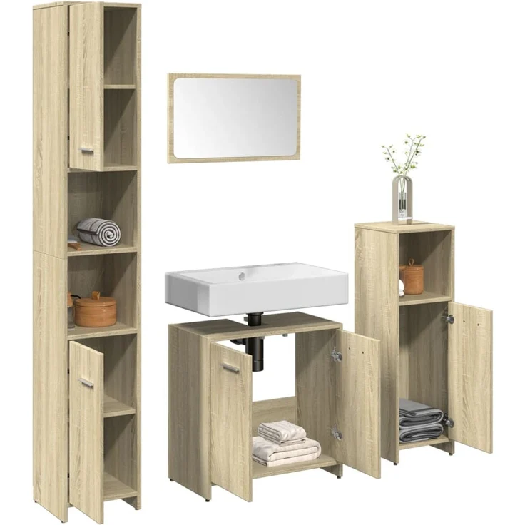 vidaXL 4-tlg. Badmöbel-Set Sonoma-Eiche Holzwerkstoff 3324968 – Bild 1