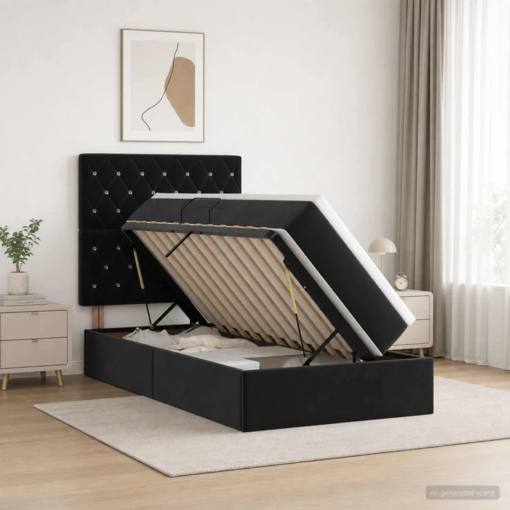 vidaXL LED-Speicherbett mit Matratze Schwarz 100 x 200 cm Samt 3460052 – Bild 1
