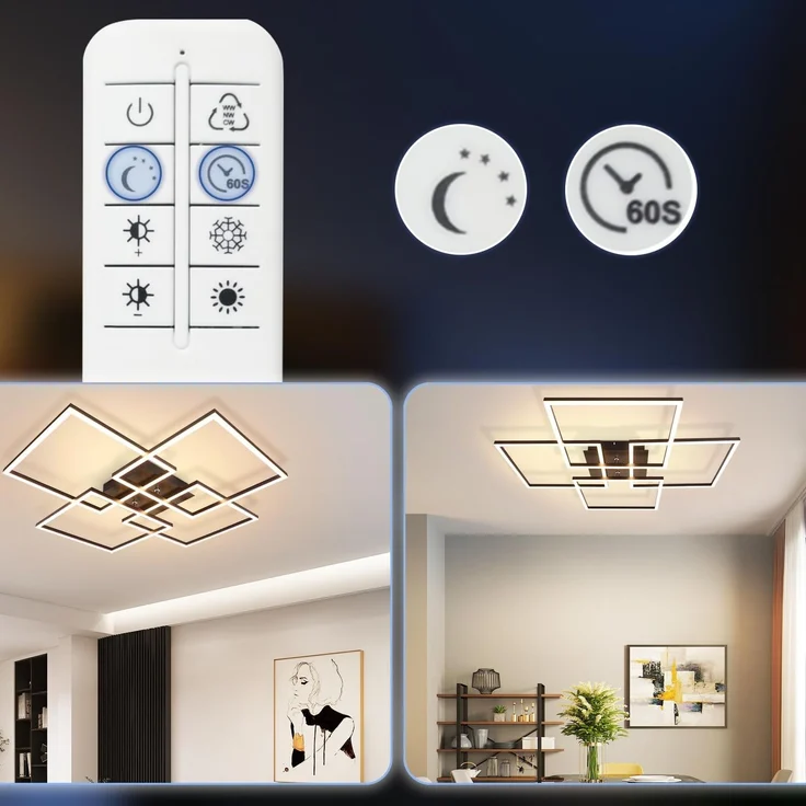 ZMH LED Deckenleuchte Wohnzimmer Deckenlampe - 72CM Schwarz Schlafzimmerlampe Dimmbar mit Fernbedienung 48W Modern Deckenbeleuchtung Rechteckig Design Esszimmerlampe für Schlafzimmer Küche – Bild 2