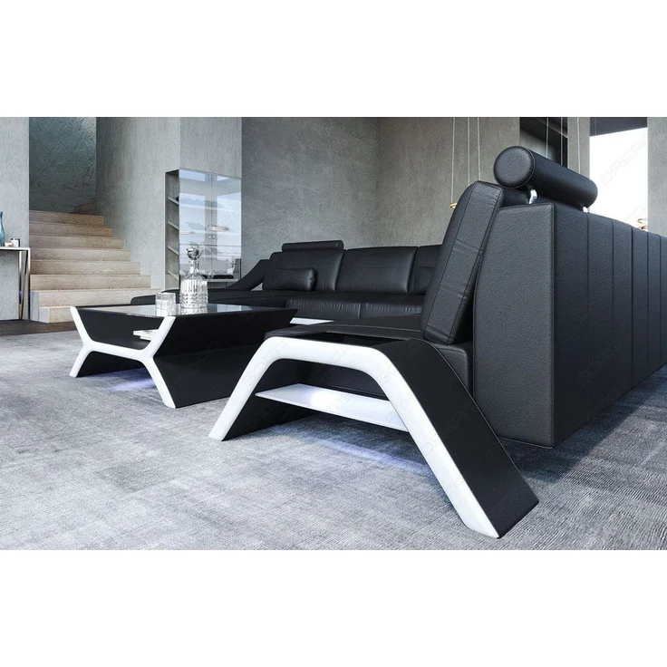 XXL Wohnlandschaft Calabria – Leder Luxus - Ledermix - schwarz-weiß - Links – Bild 5