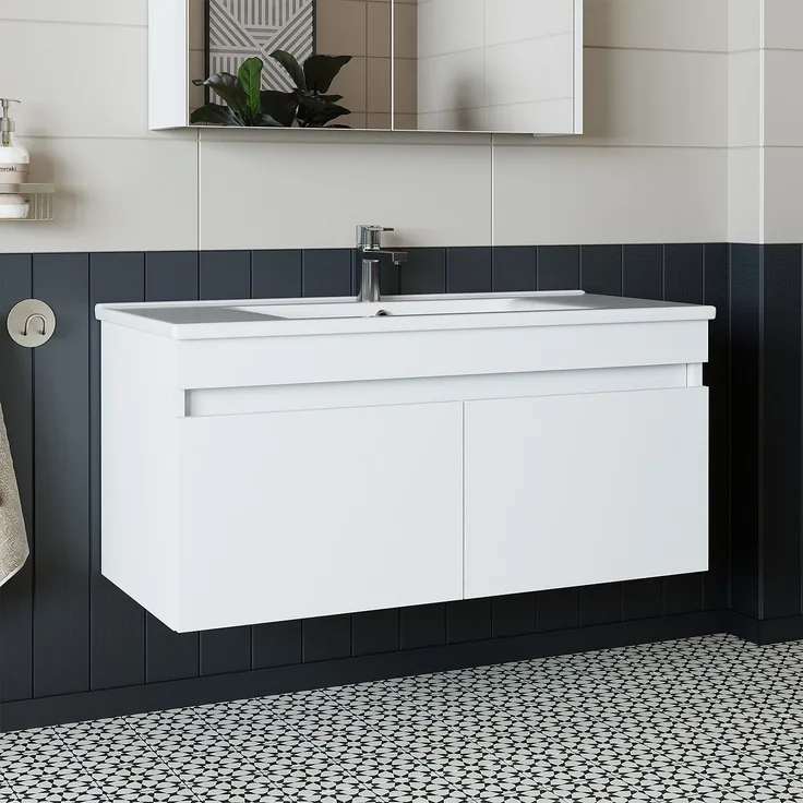 Skye Decor '1053' Badezimmerschrank mit Waschbecken, Mattweiß, 100 x 48 x 45,5 cm