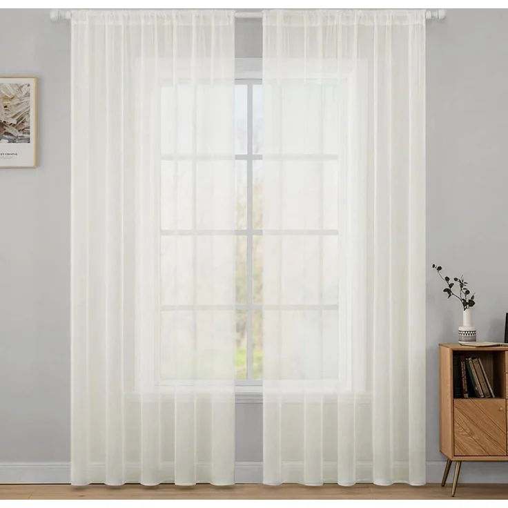 MIULEE Vorhänge Gardinen, Stangendurchzug Elfenbein, 2er Set 175x140cm | Transparente Gardine aus Voile, Luftig Leicht, Einfarbig Dekoschal für Wohnzimmer & Schlafzimmer