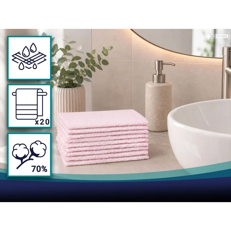 ZOLLNER 20er Set Waschhandschuhe, 70% Baumwolle, 30% Polyester, 16x22 cm, rosa – Bild 3