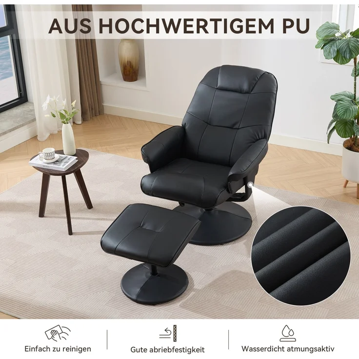 DESVIAE Sessel mit Massagefunktion und Fußhocker 75x107x79,5 cm PU Schwarz – Bild 6