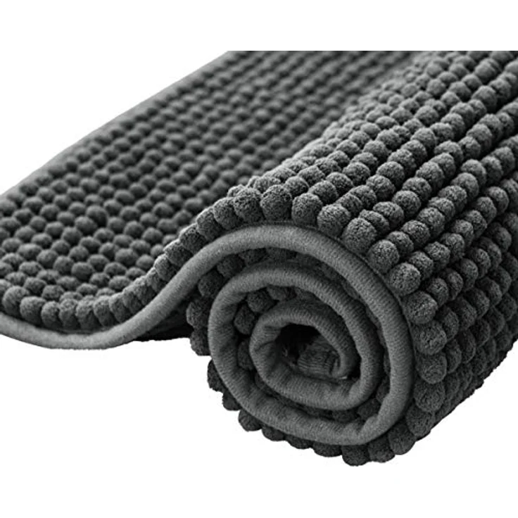 subrtex Badematte rutschfest Badezimmerteppich aus Chenille Saugfähig Badteppich weich Wasserabsorbierende Badvorleger für Badezimmer,Maschinenwaschbar(40x60 cm, grau) – Bild 2