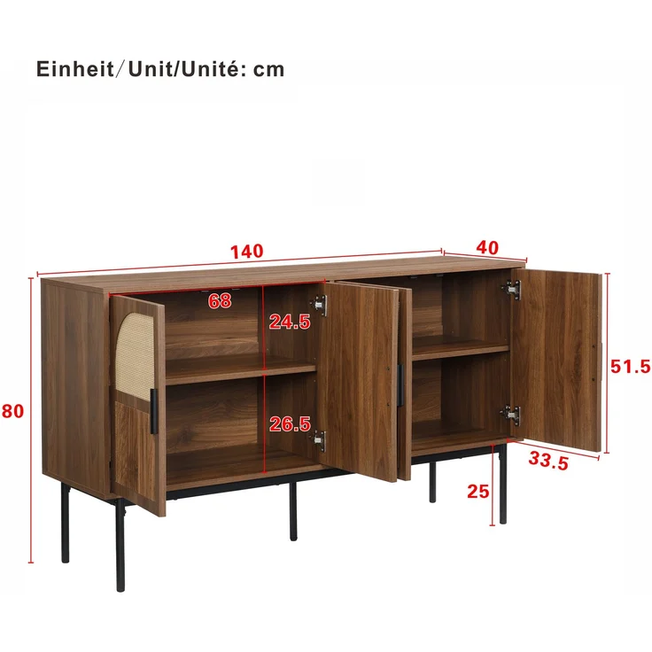 DESVIAE Sideboard mit 4 Türen 140x80x40 cm MDF Natur – Bild 10