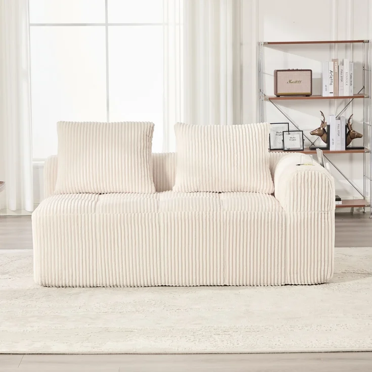 2-Sitzer Sofa, Cord mit Seitenfächern & Becherhaltern, 158x93x61 cm, Beige – Bild 4