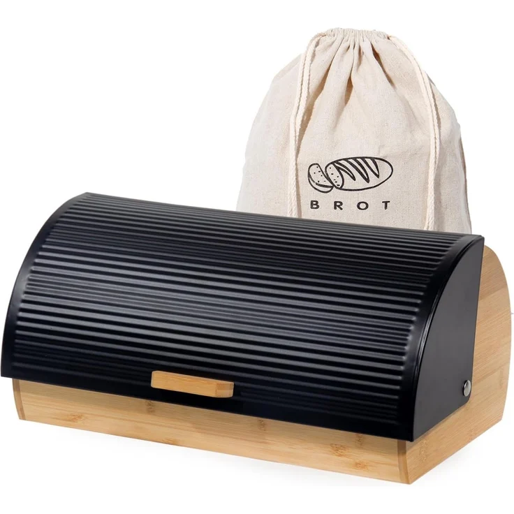 Zedelmaier Brotkasten Brotaufbewahrungsbox aus Metall Holz groß, (Set, 1 x Brotkasten), Brotkorb mit Deckel und Brotbeutel – Bild 1
