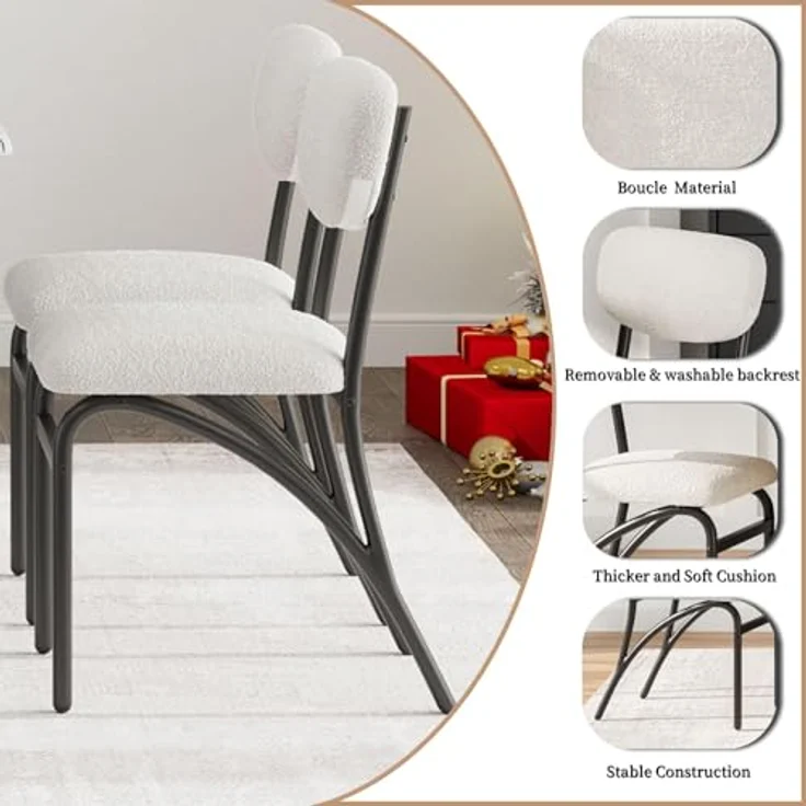 GarveeHome 2er-Set Esszimmerstuhl Aus Fleece, Stuhl Mit Metallgestell, Küchenstuhl Mit Abnehmbarer Und Waschbarer Rückenlehne, Für Esszimmer Und Wohnzimmer, 41 x 39 x 83 cm – Bild 4