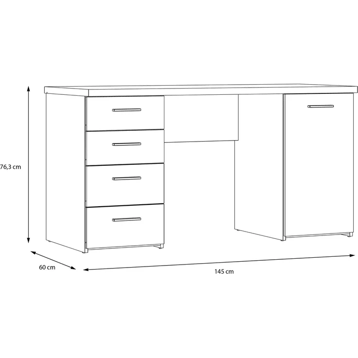 Schreibtisch >NET106< mit 4 Schubladen und Tür, in Sonoma Eiche Dekor / Weiß - 145x76,3x60cm (BxHxT) – Bild 6