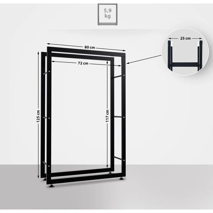 DELUKE® Kaminholzregal innen Metall SATLO - für Feuerholz Brennholzregal innen Kaminholzständer Kaminholzhalter Feuerholzregal InnenSchwarz, 25x80x125cm – Bild 2