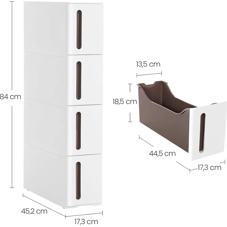 Songmics 'Vasagle' Kunststoffregal mit 4 Ebenen, platzsparend, weiß/braun, 45 x 17 x 84 cm – Bild 3