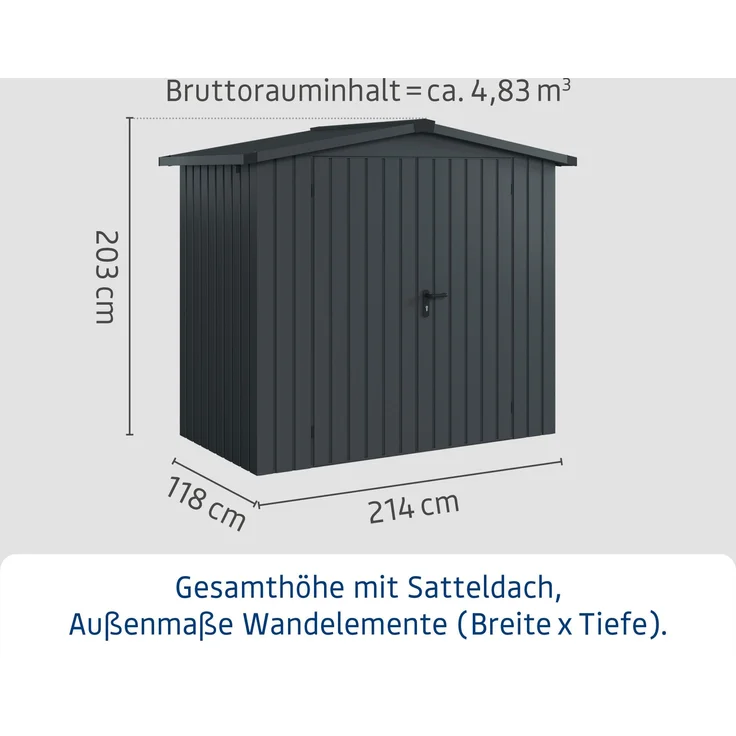 Hörmann Ecostar Metall-Gerätehaus "Euroline Trend" mit Satteldach ESD 3, anthrazitgrau, 214 x 118 cm,2-flüglige Tür – Bild 3