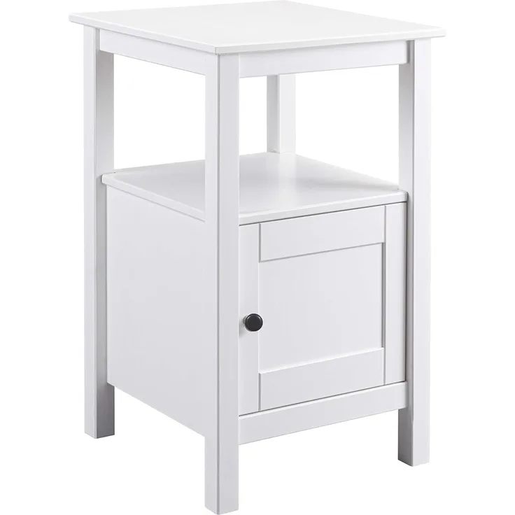 Inter Link - Beistelltisch – Kiefer Massivholz – 1 Tür & 1 Ablage – Storage Tisch – Stauraum-Möbel - Landhausstil – Nachttisch - Flurtisch Weiß lackiert - 1T