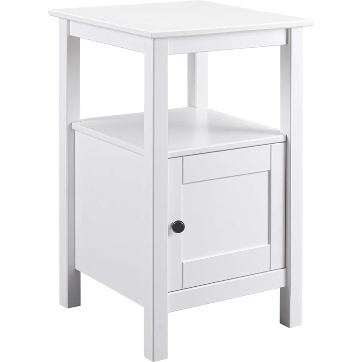 Inter Link - Beistelltisch – Kiefer Massivholz – 1 Tür & 1 Ablage – Storage Tisch – Stauraum-Möbel - Landhausstil – Nachttisch - Flurtisch Weiß lackiert - 1T