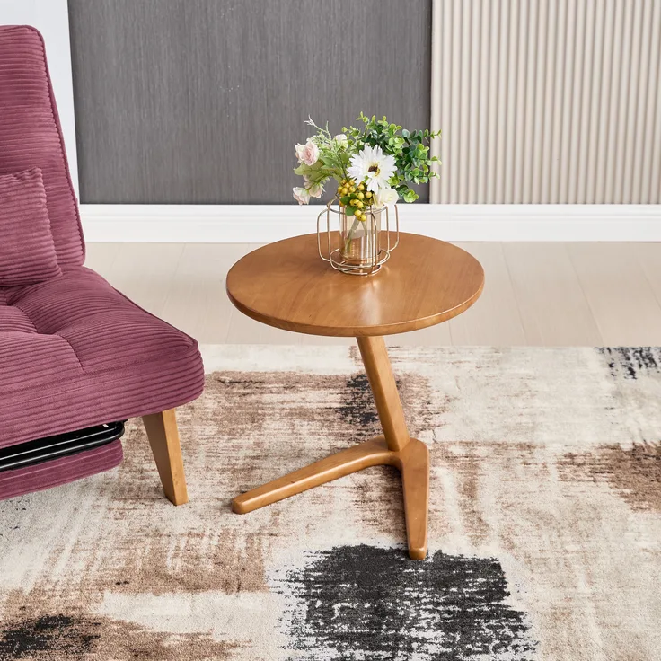 LVHOM Couchtisch rund, Beistelltisch aus Massivholz, Wohnzimmertisch Ø50 cm, Natur