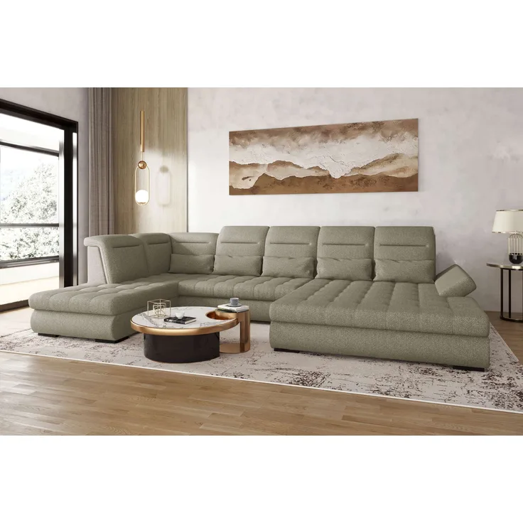 99rooms Toscana Wohnlandschaft Strukturstoff NEVE Hellbraun Rechts mit Schlaffunktion