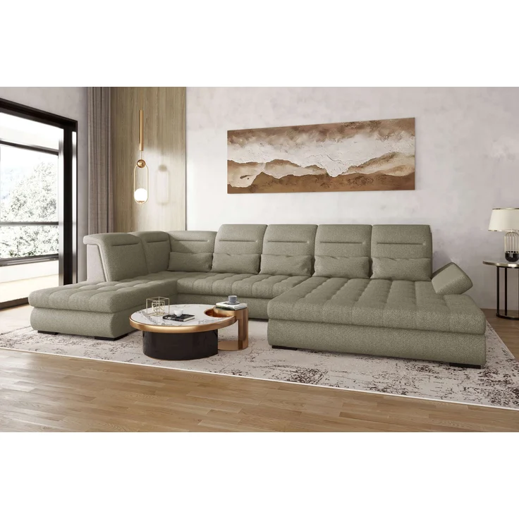 99rooms Toscana Wohnlandschaft Strukturstoff NEVE Hellbraun Rechts mit Schlaffunktion