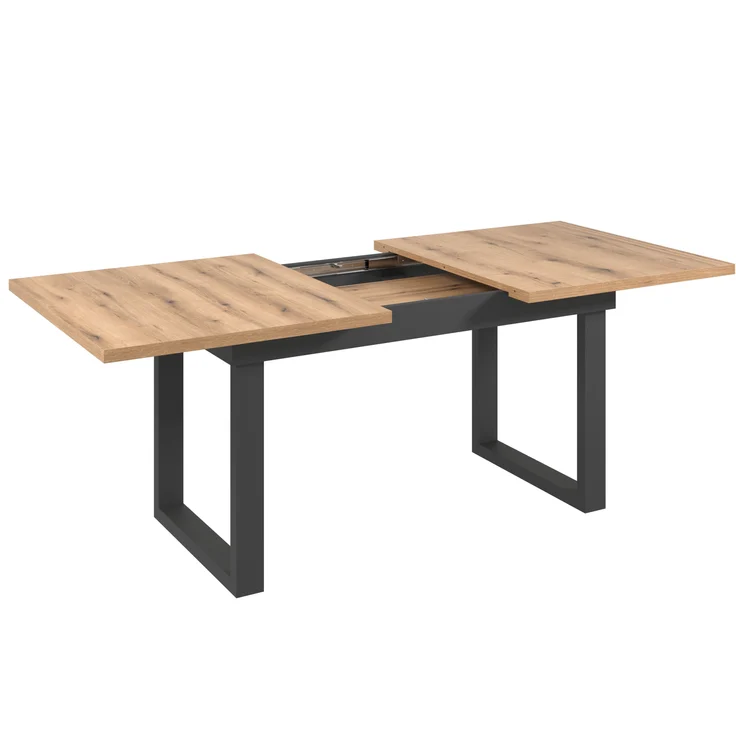 trendteam smart living - Universal - Esstisch - Schwarz/Evoke Eiche - ausziehbarer Esszimmertisch mit Metallfüßen - (BxHxT) 160-200 x 76 x 80 cm - Tisch geeignet für Küche, ESS- oder Wohnzimmer – Bild 2