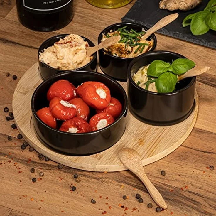 Moritz & Moritz Servierschale Schalen Set, Keramik, Bambus, (Set, 9-tlg), als Tapas Schalen und Dip Schälchen – Bild 4
