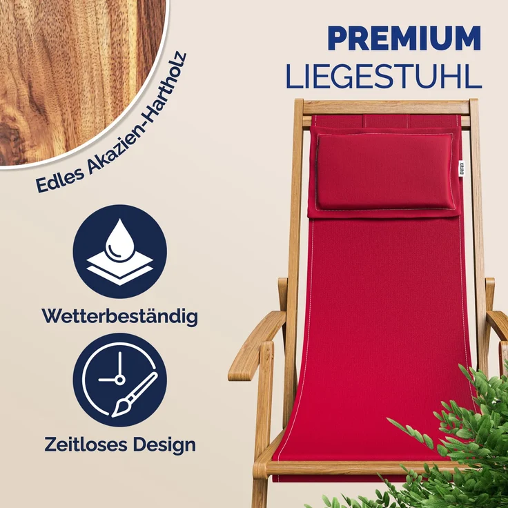 Sonnenliege Gartenstuhl Akazienholz 4 verschiedene Farben – Bild 2