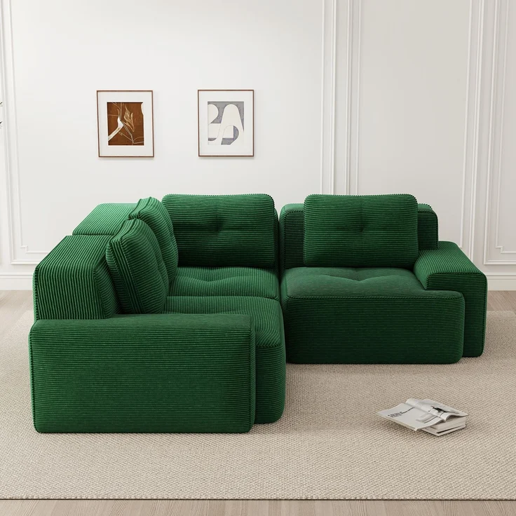 EINHOM Rahmenloses Sofa für das Wohnzimmer, Bürosofa, modulares Kombinationssofa, bequemes, gepolstertes Tiefsitzsofa aus Cordstoff, keine Montage erforderlich, rutschfestes Design. Grün – Bild 4