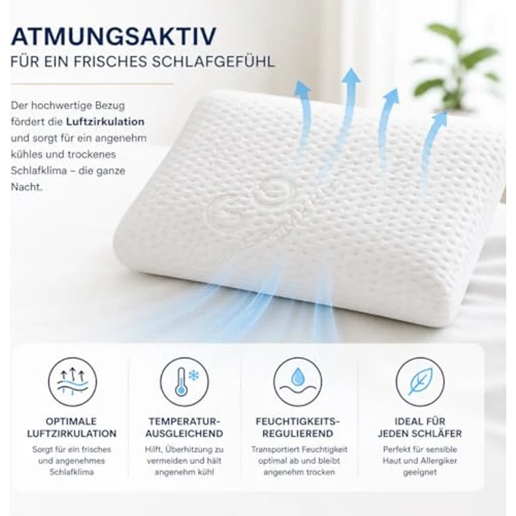 FMP Matratzenmanufaktur Orthopädisches Nackenstützkissen -viscoelastisches Kissen, Visco Kopfkissen, 6,5 cm hoch, Kissen, Nackenkissen – Bild 5