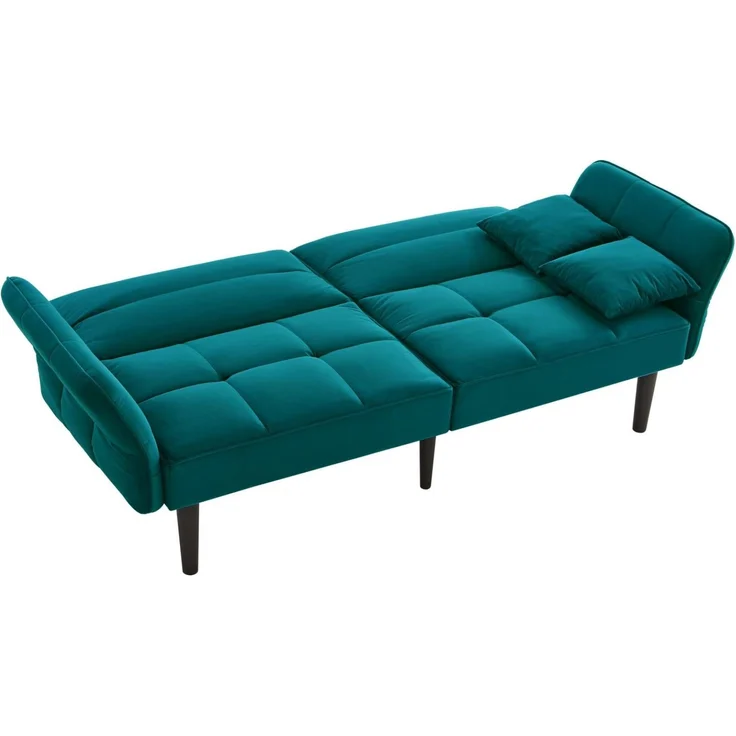 Merax 2-in-1 Verstellbares Schlafsofa – Zweisitzer mit Samtbezug, klappbaren Armlehnen & Schlaffunktion, ideal für kleine Räume, Antik Blaugrün – Bild 8