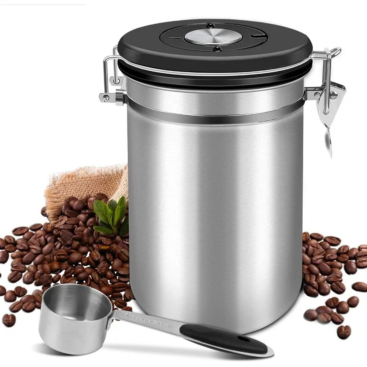 LEMLIT Kaffeedose 1,8 L Kaffeebehälter Edelstahl Luftdicht, Kaffeedose Für Bohnen, 304 Edelstahl, (1er Set, 1-tlg, Produktmaße: 18,6 x 11,8 x 11,8 cm), Mit CO₂-Ventil, Datumsanzeige Und Messlöffel – Bild 1