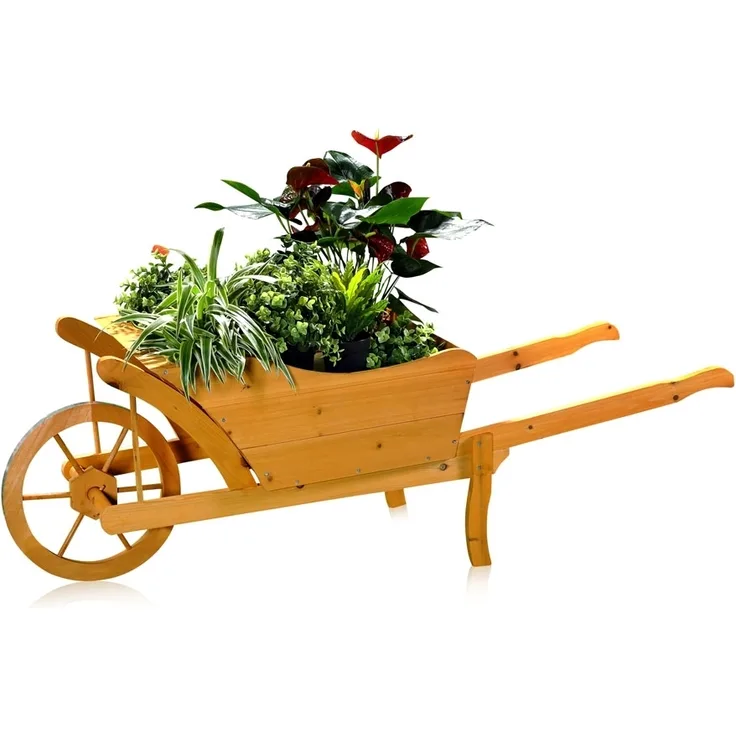 Blumenkarre Pflanzschubkarre Garten Schubkarre Holz Pflanztrog Blumenkübel Karre