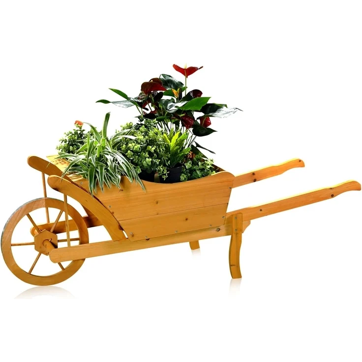 Blumenkarre Pflanzschubkarre Garten Schubkarre Holz Pflanztrog Blumenkübel Karre – Bild 1
