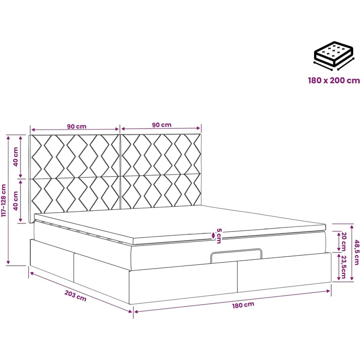 vidaXL Ottoman Bett mit Matratze Hellgrau 180 x 200 cm Samt 3457809 – Bild 12