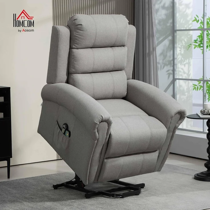 HOMCOM Massagesessel Sessel mit Aufstehhilfe, Fernsehsessel mit Leinenoptik (Relaxsessel, 1-St, Kinosessel), bis 150 kg belastbar, Hellgrau – Bild 2
