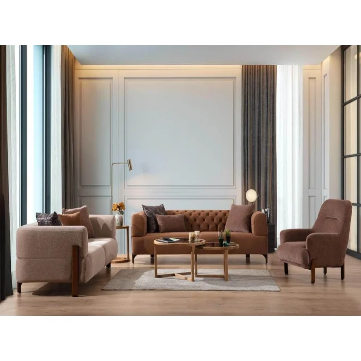 Sitzgruppe/Sofa Set - Wohnzimmergarnitur "Sage" 3+3+1+1-Beige/Braun