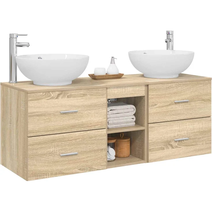 vidaXL Badezimmerschrank-Set 3 stk. Sonoma-Eiche 129 x 44,5 x 80 cm 3405901 – Bild 3