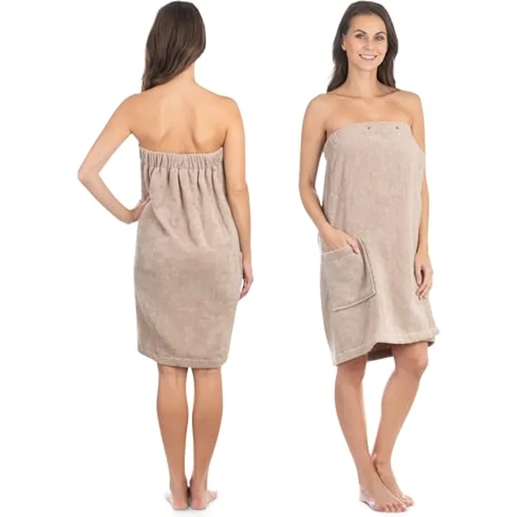 Liebenstein Kilt Damen Saunakilt in Beige, 100% Baumwolle mit Gummizug und Druckknöpfen, Pflegeleicht und Nachhaltig