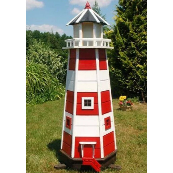 XXL Premium Holz-Leuchtturm 140 cm mit Solar LED Beleuchtung, rot/weiss, 1,4m – Bild 1