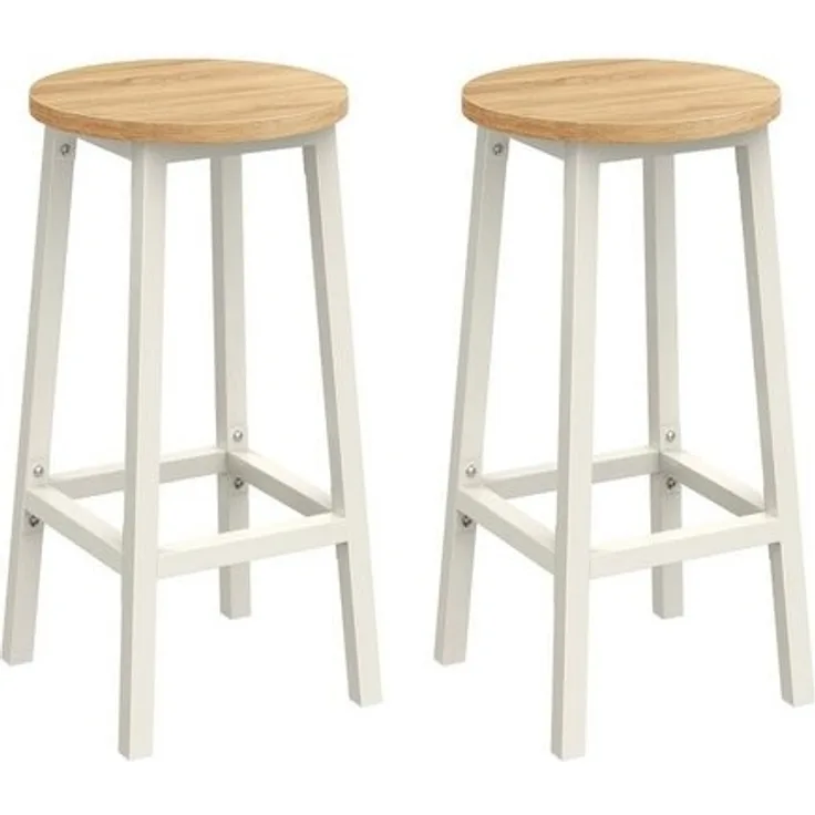 Vasagle Barhocker, 2er Set Barstühle, Küchenstühle mit stabilem Stahlgestell, Höhe 65 cm, rund, einfache Montage, Industriestil, Eichenbeige-Weiß von Songmics CBL032W09