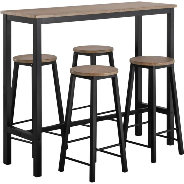 SoBuy OGT22-SCH Bartisch-Set mit 4 Hockern, MDF, PVC-Beschichtung, Helle Eiche, 100 x 93 x 60 cm