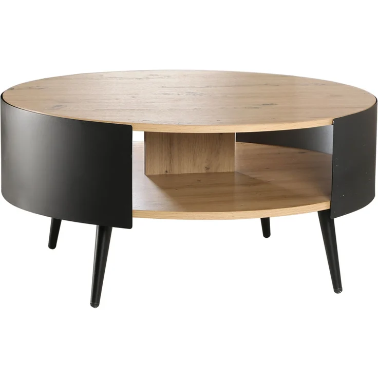 Casâme Runder Couchtisch mit 2 Ebenen und schwarzen Metallseiten Ø 80 cm - EKLO - Eiche – Bild 1