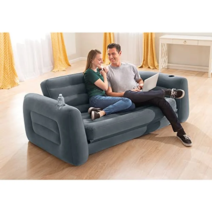 Intex Aufblasbares Sofa, ausziehbar, 203,2 x 231,1 x 66 cm, Queensize-Bett, Grau – Bild 9