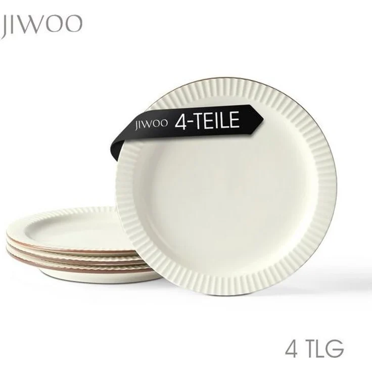 JIWOO Teller 4er Ø21,4cm, Salatteller Frühstücksteller Pastateller Dessertteller, (4 St), Keramik Hochwertiges Tellerset Beige Mikrowellen spülmaschinenfest – Bild 4