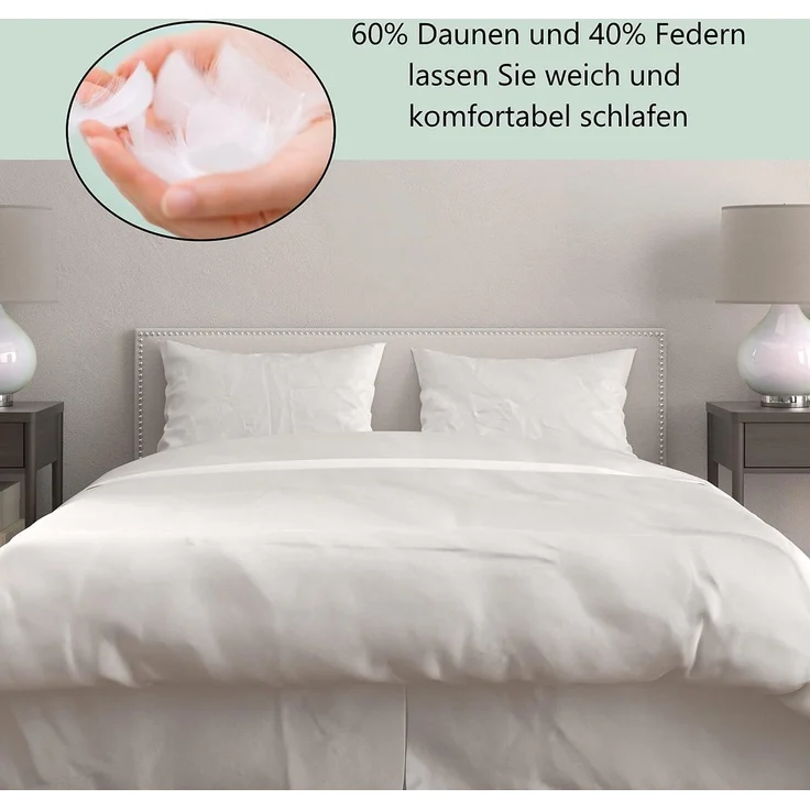 Welt der Träume Daunenkissen 2 Stück Daunenkissen Kopfkissen Kissen 40x40cm, 40x80cm, 80x80cm, Füllung: 60% Daunen/ 40% Federn, Rückenschläfer, Seitenschläfer, Bauchschläfer, Set, 100% Naturprodukt, Designed in Germany-Made in Europe – Bild 6
