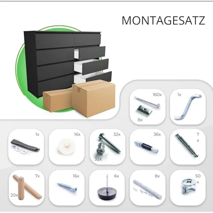CDF Kommode Malwa M8 140| Farbe: Schwarz | Schrank für Dokumente, Kleinigkeiten | Ideal für Wohnzimmer, Schlafzimmer, Kinderzimmer, Jugendzimmer und Büro | 8 geräumige Schubladen – Bild 6