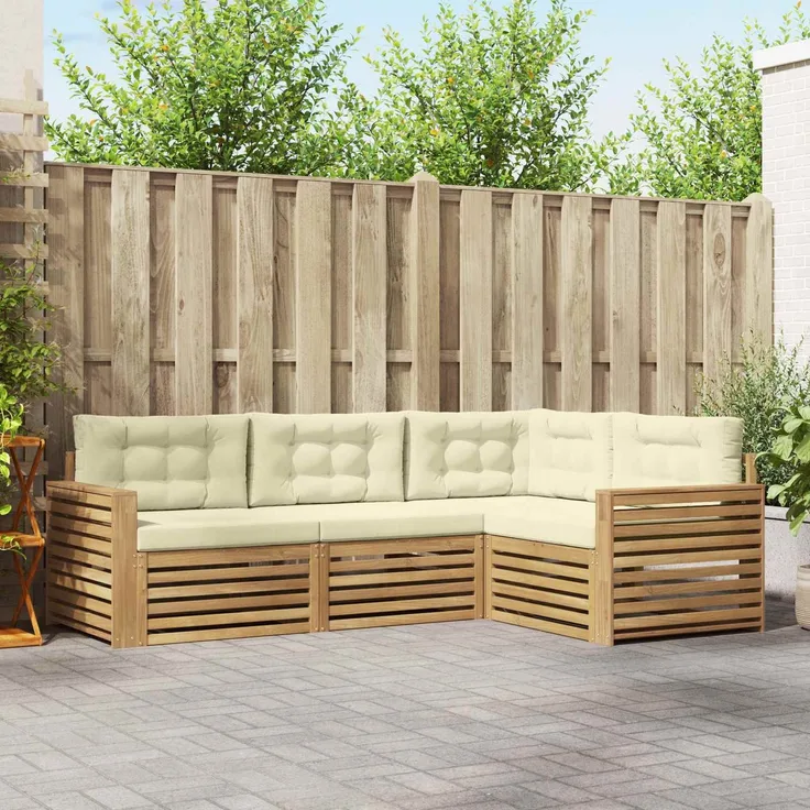 vidaXL Outdoor-Sofagarnitur 4 pcs Weiß und Creme 251,5 x 172,5 x 73 cm 3390410