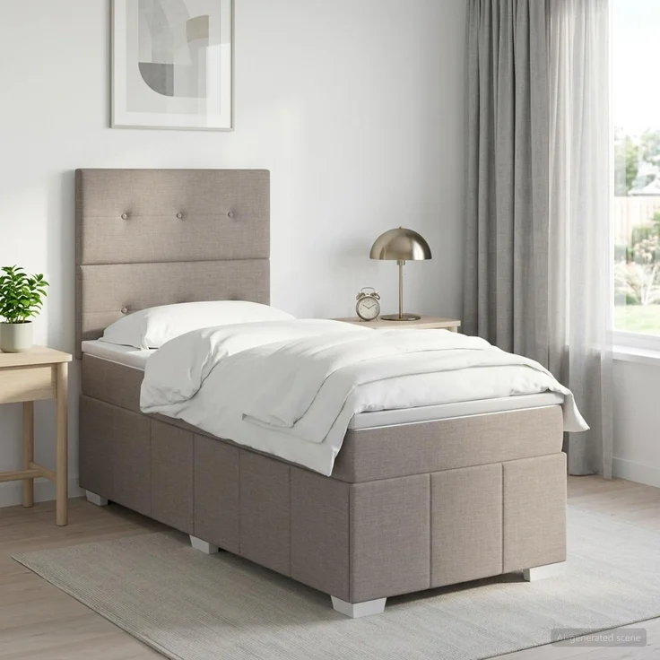 vidaXL Boxspringbett mit Matratze Taupe 100 x 200 cm Stoff 3454075 – Bild 1