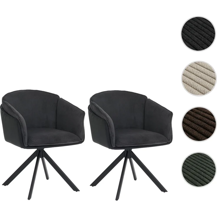 2er-Set Esszimmerstuhl HWC-R24, Küchenstuhl, drehbar Metall Kunstleder Stoff/Textil Cord ~ schwarz – Bild 10