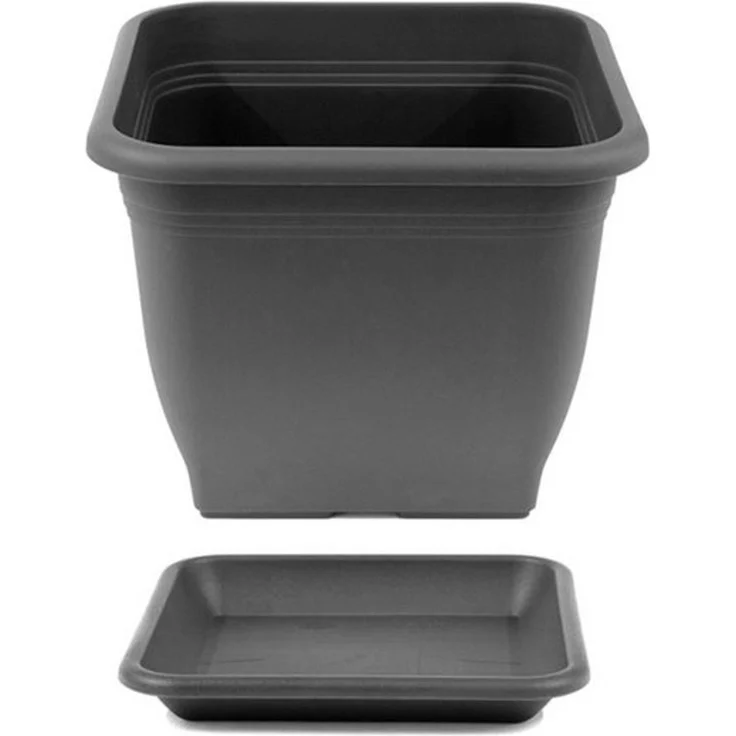HAC24 Blumentopf Pflanztopf Pflanzkübel Pflanzuntersetzer Blumenkübel Pflanzcontainer (1 St), Kunststoff 19 x 19 cm incl. Untersetzer Eckig Anthrazit – Bild 2