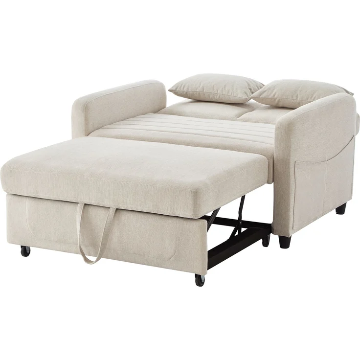 ZUBALIYA Sofa 166x95 cm, mit Ausziehbett, mit breiten Armlehnen, mit Schaumstoffpolsterung, ohne aufwendige Montage, Natur – Bild 16