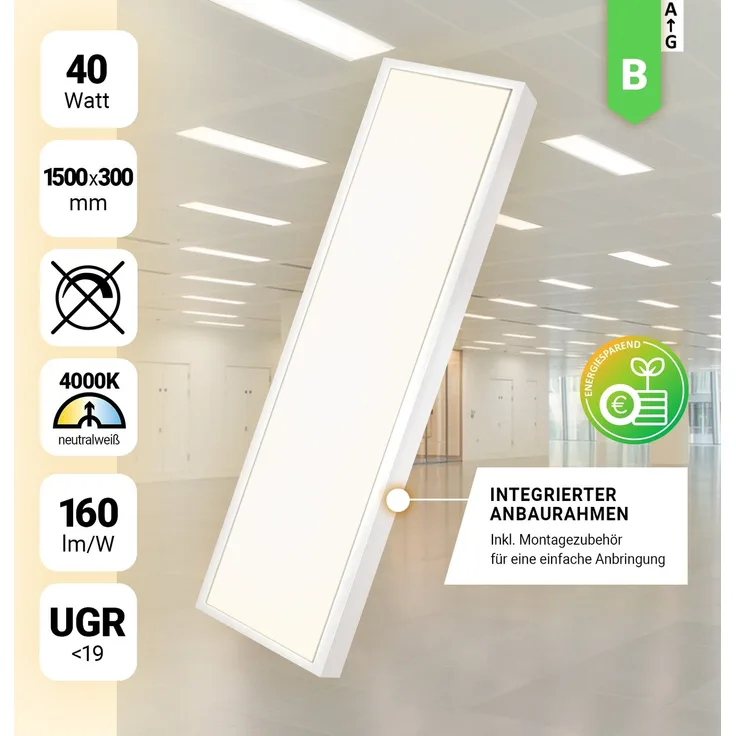 LED Anbauleuchte Anbaupanel 150x30 cm Neutralweiß 4000K 40W UGR
